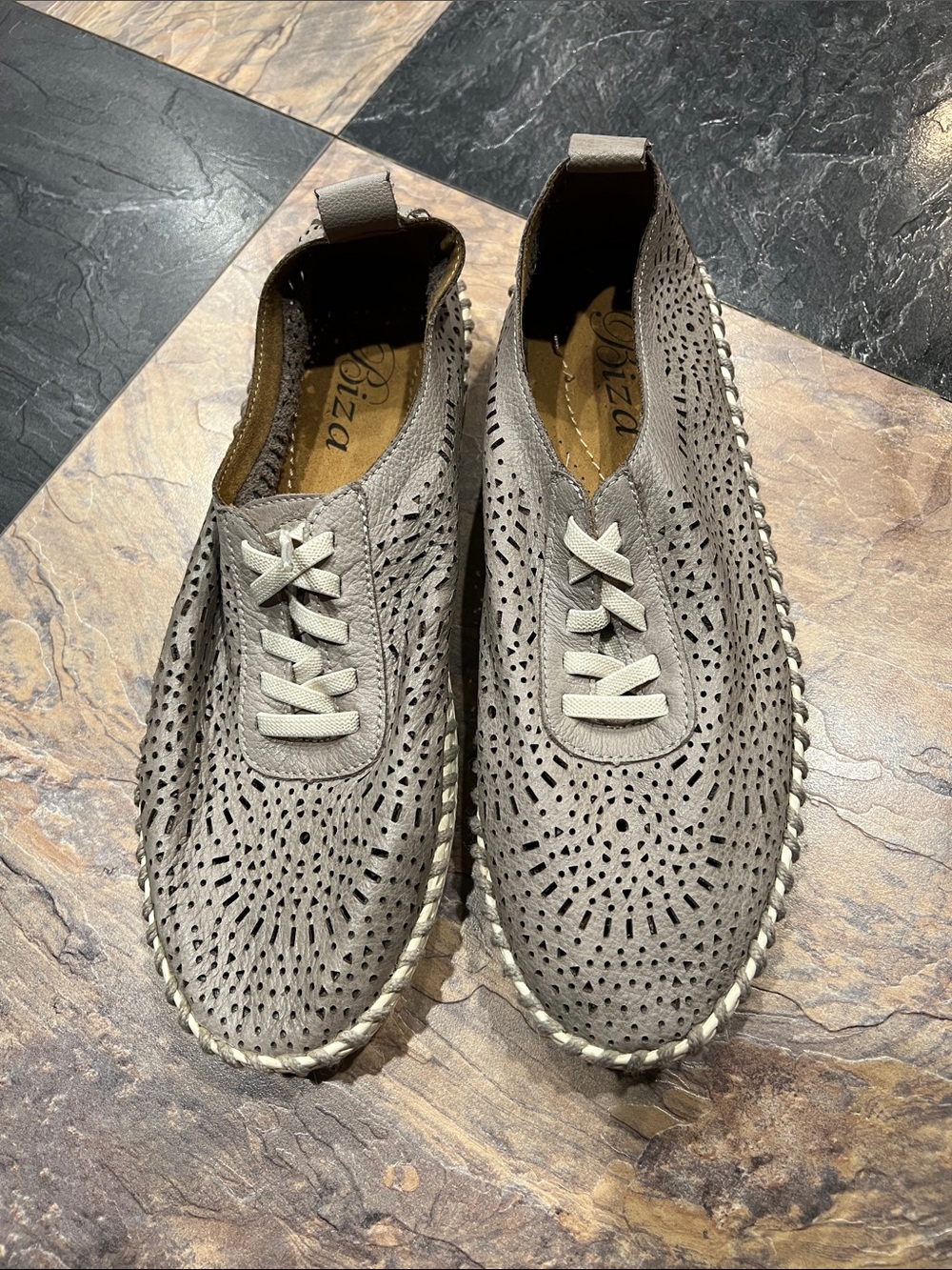 Biza Women's Taupe Perforated Canvas Shoe 40/9